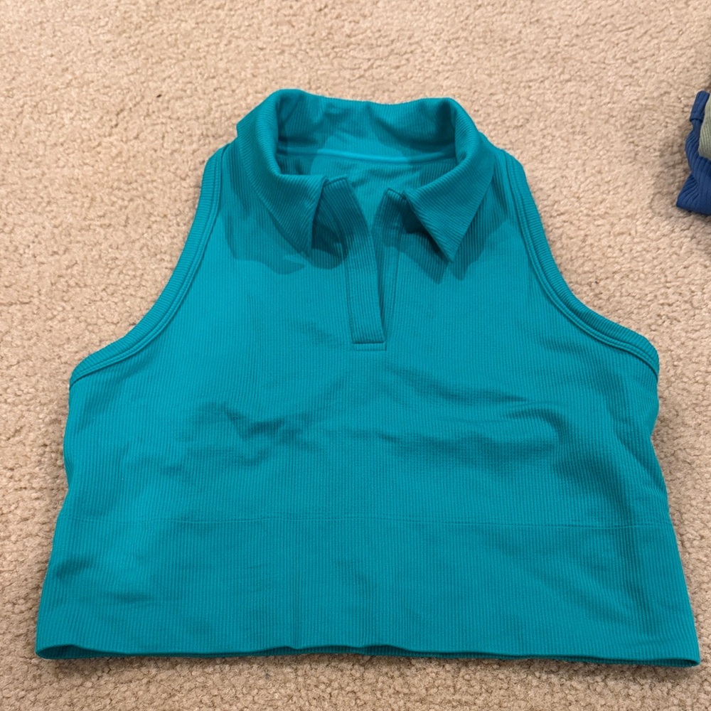 Athleta Aurora Ribbed Polo Crop Top in Teal